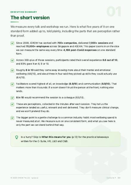 Executive summary page of the iGROW research report